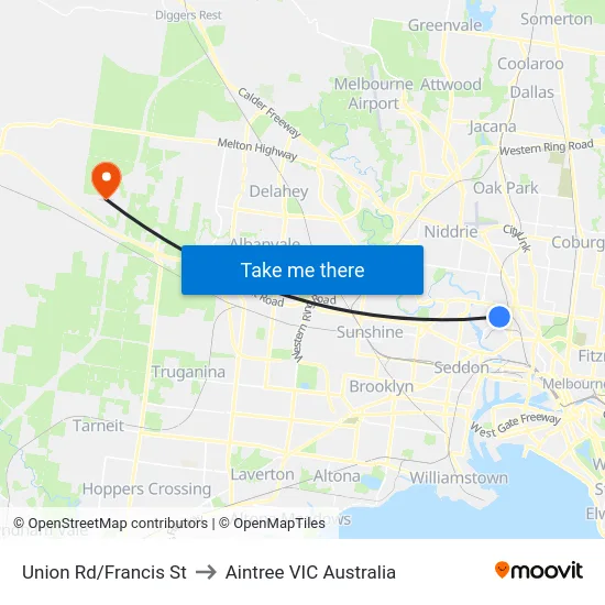 Union Rd/Francis St to Aintree VIC Australia map