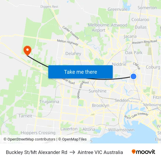 Buckley St/Mt Alexander Rd to Aintree VIC Australia map