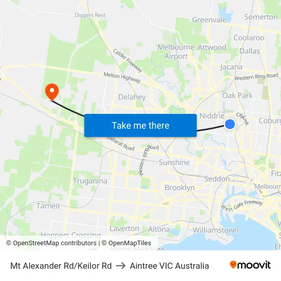 Mt Alexander Rd/Keilor Rd to Aintree VIC Australia map