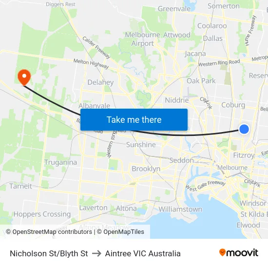 Nicholson St/Blyth St to Aintree VIC Australia map