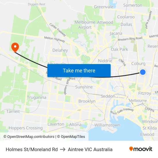 Holmes St/Moreland Rd to Aintree VIC Australia map