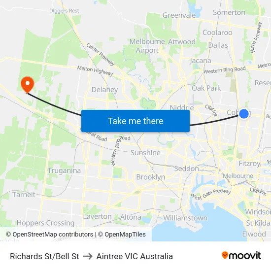Richards St/Bell St to Aintree VIC Australia map