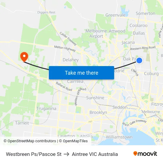 Westbreen Ps/Pascoe St to Aintree VIC Australia map