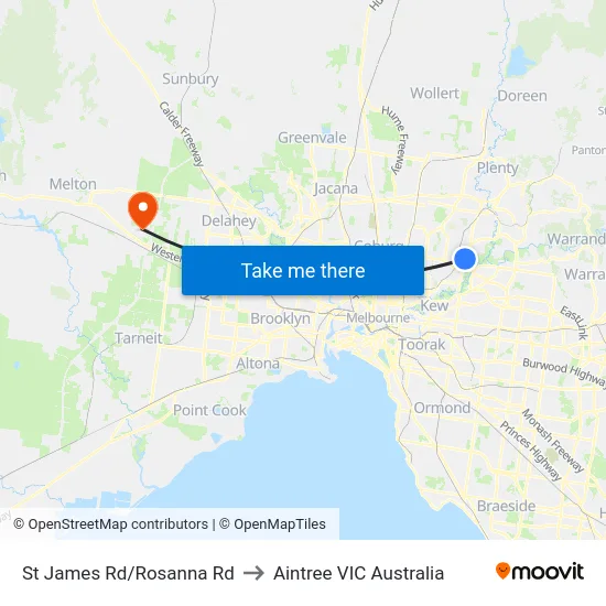 St James Rd/Rosanna Rd to Aintree VIC Australia map