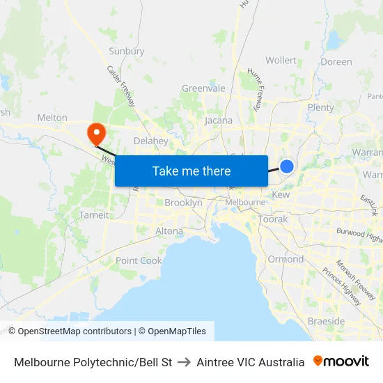 Melbourne Polytechnic/Bell St to Aintree VIC Australia map