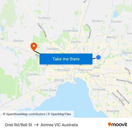Oriel Rd/Bell St to Aintree VIC Australia map