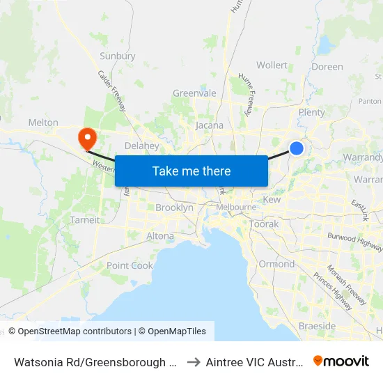 Watsonia Rd/Greensborough Hwy to Aintree VIC Australia map