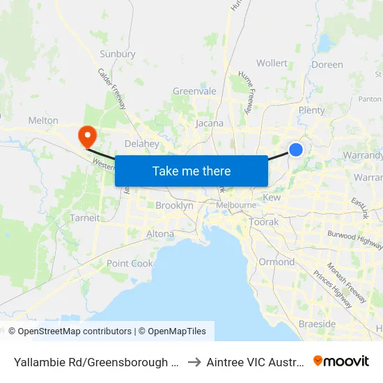 Yallambie Rd/Greensborough Hwy to Aintree VIC Australia map