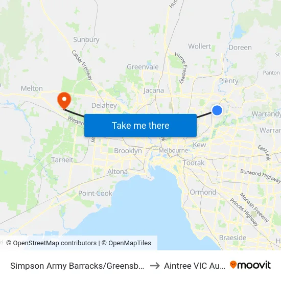 Simpson Army Barracks/Greensborough Hwy to Aintree VIC Australia map
