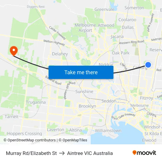 Murray Rd/Elizabeth St to Aintree VIC Australia map