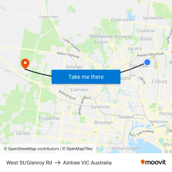 West St/Glenroy Rd to Aintree VIC Australia map