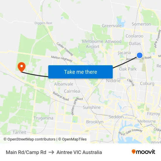 Main Rd/Camp Rd to Aintree VIC Australia map