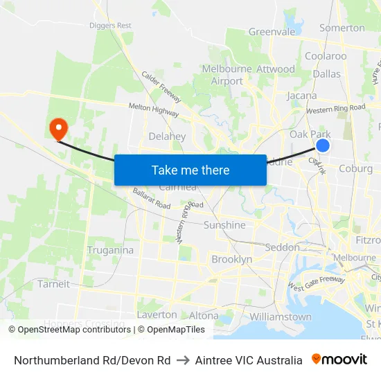 Northumberland Rd/Devon Rd to Aintree VIC Australia map