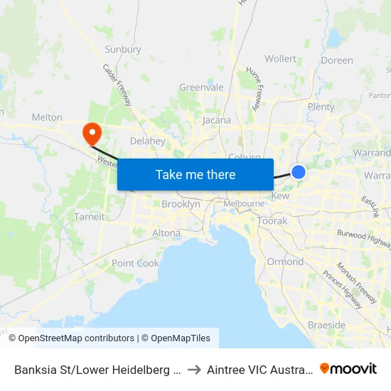 Banksia St/Lower Heidelberg Rd to Aintree VIC Australia map