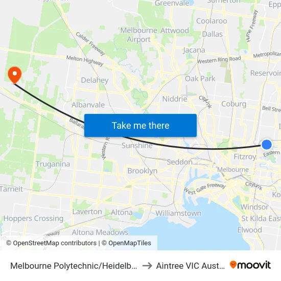 Melbourne Polytechnic/Heidelberg Rd to Aintree VIC Australia map