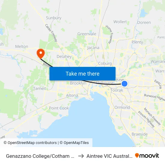 Genazzano College/Cotham Rd to Aintree VIC Australia map