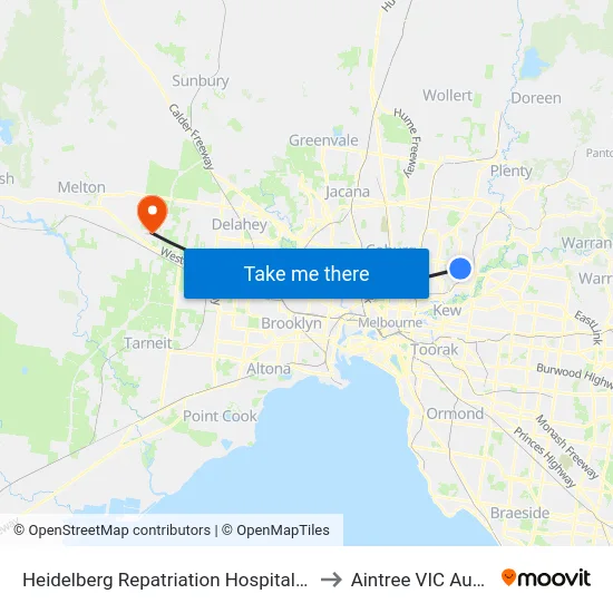 Heidelberg Repatriation Hospital/Edwin St to Aintree VIC Australia map