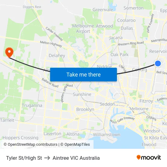 Tyler St/High St to Aintree VIC Australia map