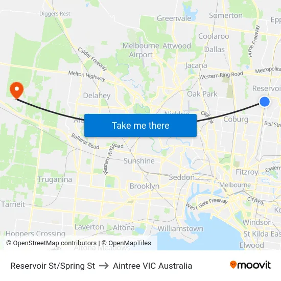 Reservoir St/Spring St to Aintree VIC Australia map