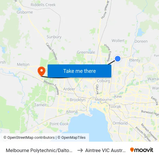 Melbourne Polytechnic/Dalton Rd to Aintree VIC Australia map