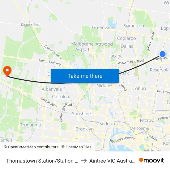 Thomastown Station/Station St to Aintree VIC Australia map