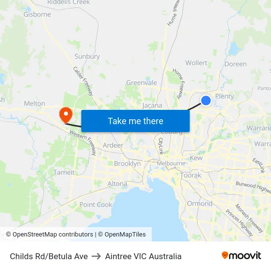 Childs Rd/Betula Ave to Aintree VIC Australia map