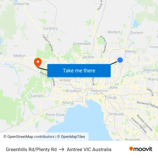 Greenhills Rd/Plenty Rd to Aintree VIC Australia map