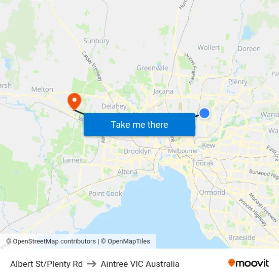 Albert St/Plenty Rd to Aintree VIC Australia map