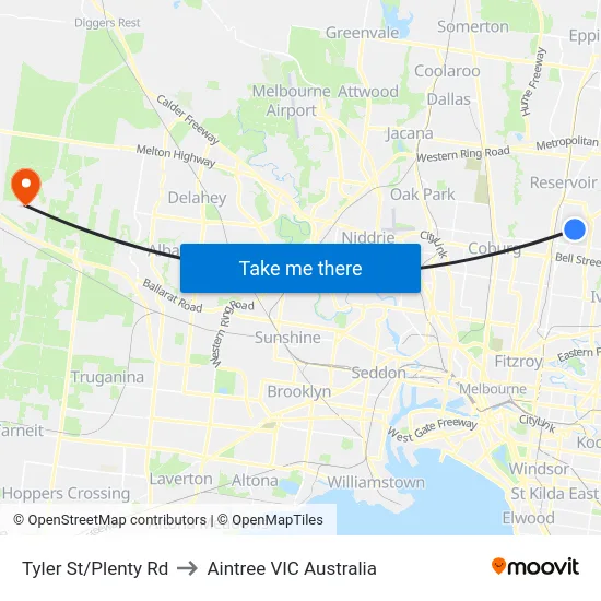 Tyler St/Plenty Rd to Aintree VIC Australia map
