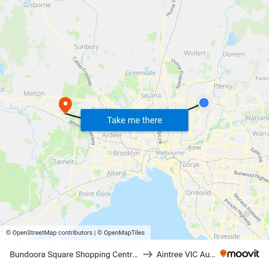 Bundoora Square Shopping Centre/Plenty Rd to Aintree VIC Australia map