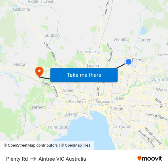 Plenty Rd to Aintree VIC Australia map