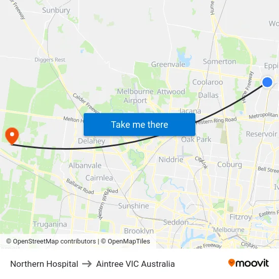 Northern Hospital to Aintree VIC Australia map