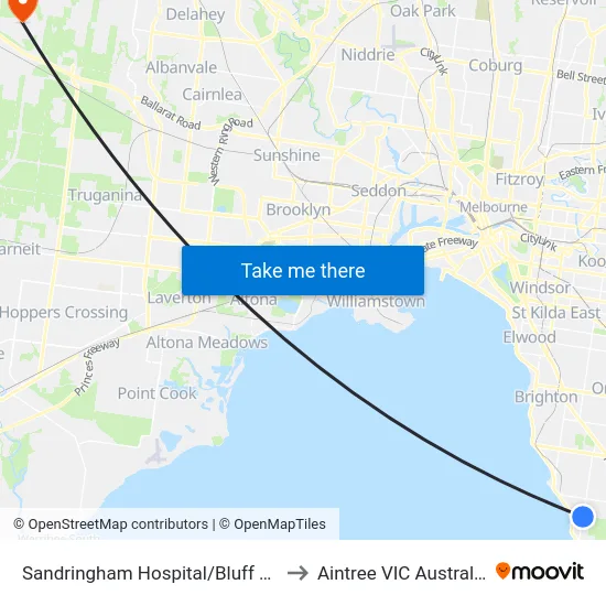 Sandringham Hospital/Bluff Rd to Aintree VIC Australia map