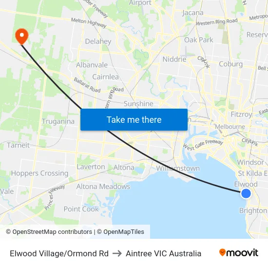 Elwood Village/Ormond Rd to Aintree VIC Australia map