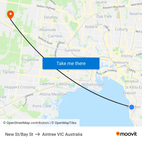 New St/Bay St to Aintree VIC Australia map