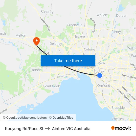 Kooyong Rd/Rose St to Aintree VIC Australia map