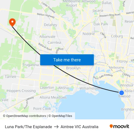 Luna Park/The Esplanade to Aintree VIC Australia map