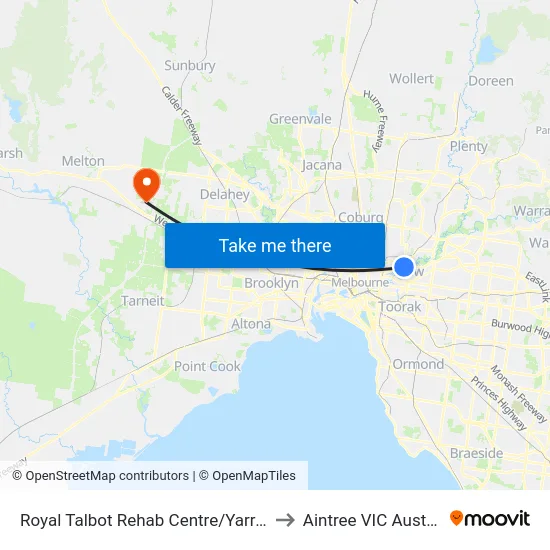Royal Talbot Rehab Centre/Yarra Bvd to Aintree VIC Australia map