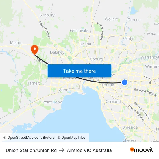 Union Station/Union Rd to Aintree VIC Australia map