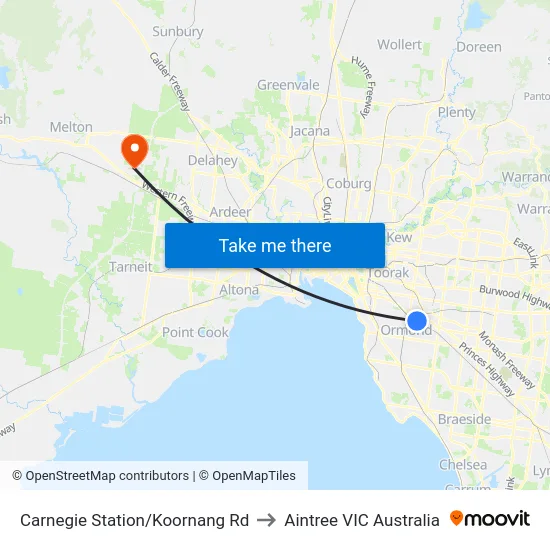 Carnegie Station/Koornang Rd to Aintree VIC Australia map