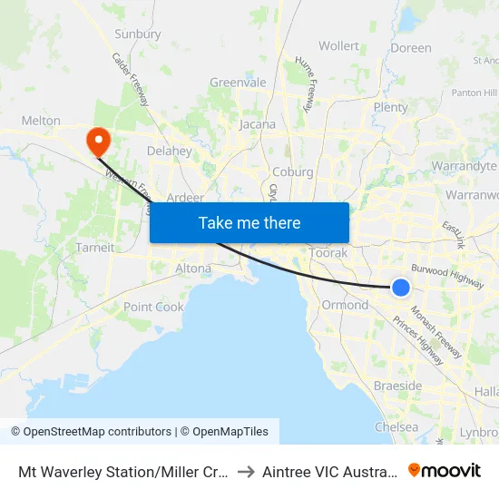 Mt Waverley Station/Miller Cres to Aintree VIC Australia map