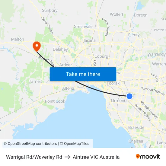 Warrigal Rd/Waverley Rd to Aintree VIC Australia map