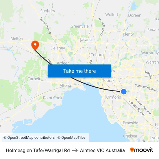 Holmesglen Tafe/Warrigal Rd to Aintree VIC Australia map