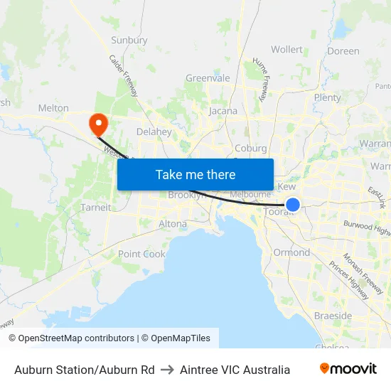 Auburn Station/Auburn Rd to Aintree VIC Australia map