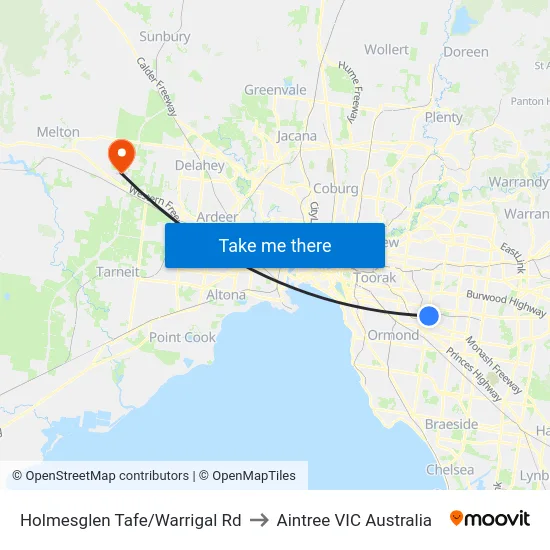 Holmesglen Tafe/Warrigal Rd to Aintree VIC Australia map