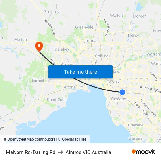 Malvern Rd/Darling Rd to Aintree VIC Australia map