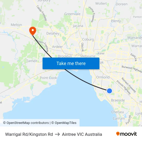 Warrigal Rd/Kingston Rd to Aintree VIC Australia map