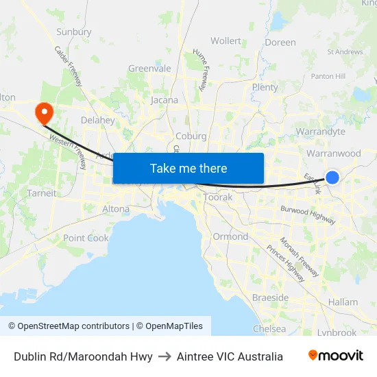Dublin Rd/Maroondah Hwy to Aintree VIC Australia map