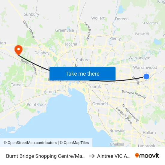 Burnt Bridge Shopping Centre/Maroondah Hwy to Aintree VIC Australia map