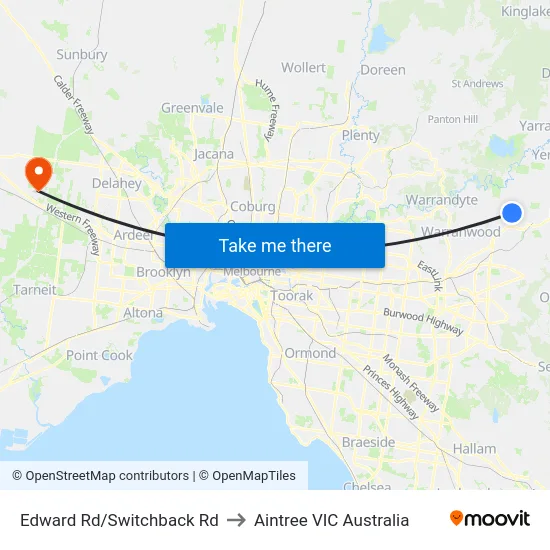 Edward Rd/Switchback Rd to Aintree VIC Australia map